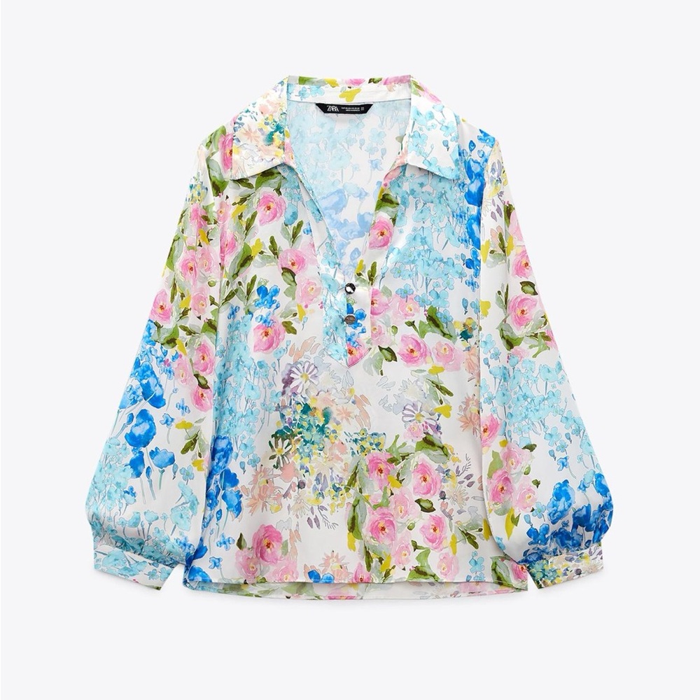 Zara Satin Effect Floral Blouse